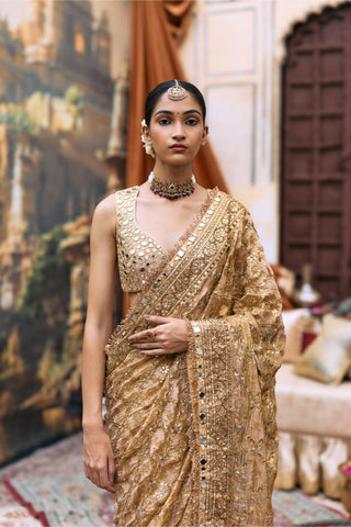 Crushed Tissue Saree Indian Wedding – Yellow Svarnaalata by Itrh