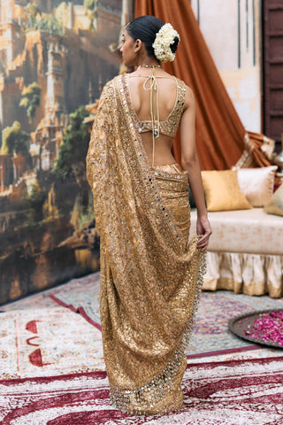 Crushed Tissue Saree Indian Wedding – Yellow Svarnaalata by Itrh