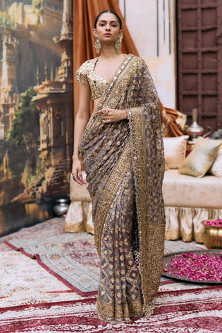 Crushed Tissue Saree Indian Wedding – Purple Patralekha by Itrh