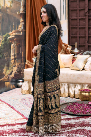 Saree Set For Wedding Ceremony – Black Jadau Chandini by Itrh
