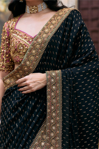 Saree Set For Wedding Ceremony – Black Jadau Chandini by Itrh