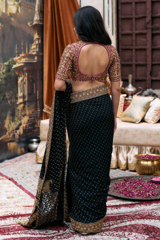Saree Set For Wedding Ceremony – Black Jadau Chandini by Itrh