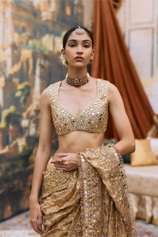Crushed Tissue Saree Indian Wedding – Yellow Svarnaalata by Itrh