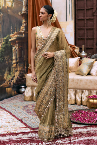 Crushed Tissue Saree Indian Wedding – Green Tarangini by Itrh