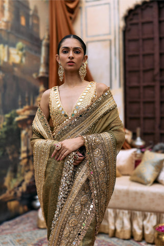 Crushed Tissue Saree Indian Wedding – Green Tarangini by Itrh