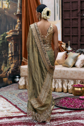Crushed Tissue Saree Indian Wedding – Green Tarangini by Itrh
