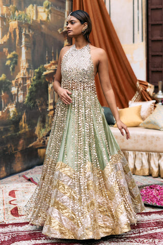 Lehenga with Tunic Indian Wedding - Green Kanak Set by Itrh