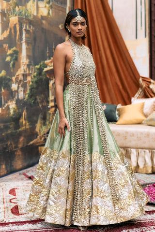 Lehenga with Tunic Indian Wedding - Green Kanak Set by Itrh