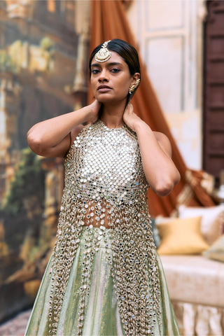 Lehenga with Tunic Indian Wedding - Green Kanak Set by Itrh