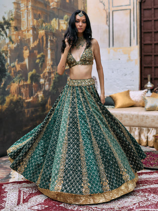 Lehenga set Indian Wedding – Green Vaidurya Jaal by Itrh