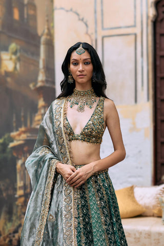 Lehenga set Indian Wedding – Green Vaidurya by Itrh