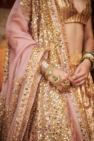 Gold padmasvara lampi naach lehenga set