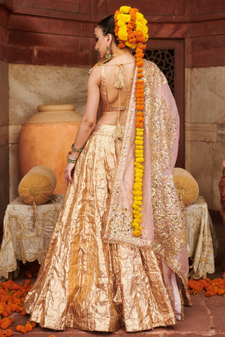 Gold padmasvara lampi naach lehenga set