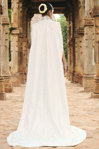 Soma cascade silver stone natak dress with white cape