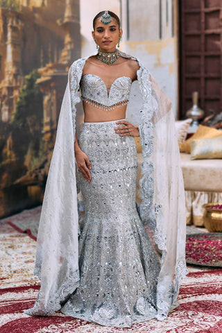 Lehenga set Indian Wedding - Silver Neerangini by Itrh