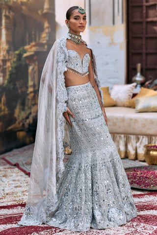 Lehenga set Indian Wedding - Silver Neerangini by Itrh