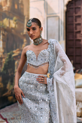 Lehenga set Indian Wedding - Silver Neerangini by Itrh