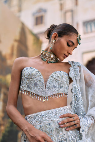 Lehenga set Indian Wedding - Silver Neerangini by Itrh