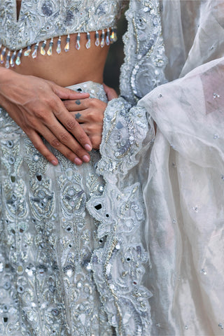 Lehenga set Indian Wedding - Silver Neerangini by Itrh