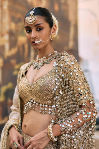 Lehenga set Indian Wedding - Gold Mangalmurti with Jaal by Itrh