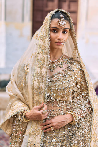 Lehenga set Indian Wedding - Gold Mangalmurti with Jaal by Itrh
