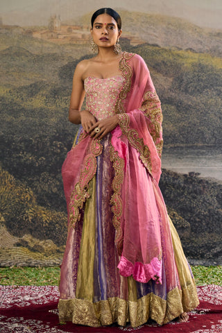 Lehenga Indian Wedding - Pink Rangoli Zari Lehenga by Itrh