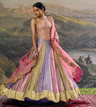 Lehenga Indian Wedding - Pink Rangoli Zari Lehenga by Itrh