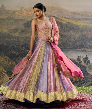 Lehenga Indian Wedding - Pink Rangoli Zari Lehenga by Itrh