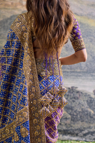 Ombre Saree for Indian Wedding - Purple Polki Advay Ombre Saree Set by Itrh at Mrs. G