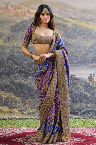 Ombre Saree for Indian Wedding - Purple Polki Advay Ombre Saree Set by Itrh at Mrs. G