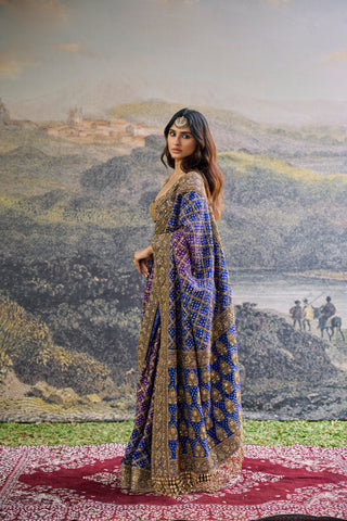 Ombre Saree for Indian Wedding - Purple Polki Advay Ombre Saree Set by Itrh at Mrs. G