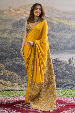 Saree Indian Wedding - Yellow Pehr Crepe Saree by Itrh