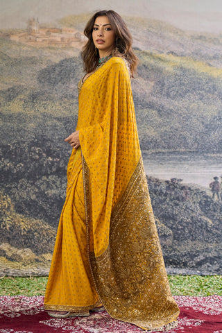 Saree Indian Wedding - Yellow Pehr Crepe Saree by Itrh