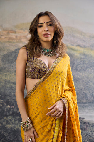 Saree Indian Wedding - Yellow Pehr Crepe Saree by Itrh
