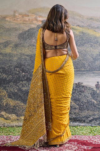 Saree Indian Wedding - Yellow Pehr Crepe Saree by Itrh