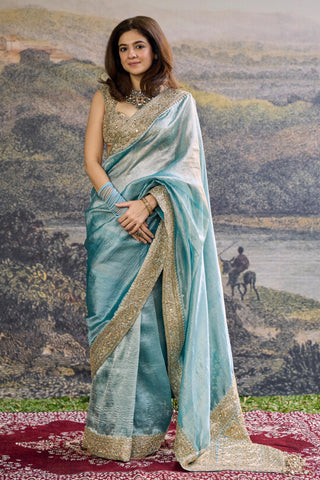 Saree Indian Wedding - Blue Shobhana Tissue Saree by Itrh