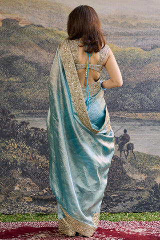 Saree Indian Wedding - Blue Shobhana Tissue Saree by Itrh