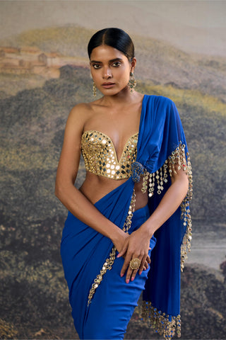 Saree Indian Wedding - Blue Neelanjana Mirror Saree by Itrh