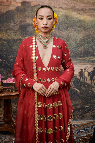 Red inara naach anarkali set
