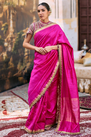 Saree Set for Wedding Ceremony – Pink Jadau Manimaya by Itrh