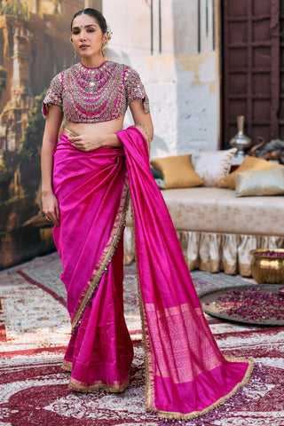 Saree Set for Wedding Ceremony – Pink Jadau Manimaya by Itrh