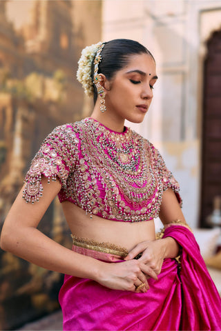 Saree Set for Wedding Ceremony – Pink Jadau Manimaya by Itrh