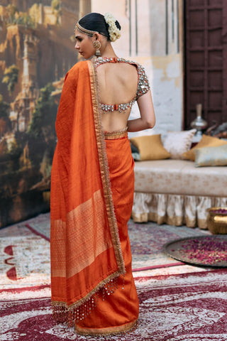 Saree Set for Wedding Ceremony – Orange Jadau Vajramani by Itrh