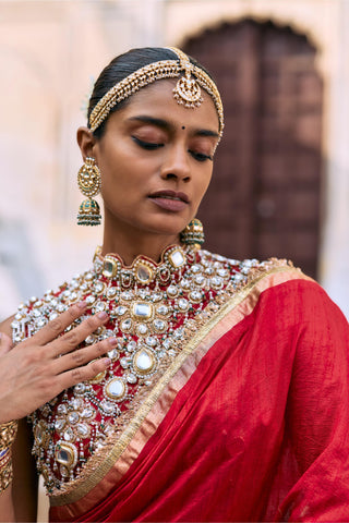 Saree Set for Wedding Ceremony – Red Jadau Rajratna by Itrh