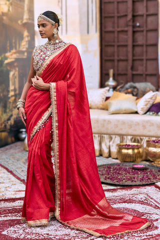 Saree Set for Wedding Ceremony – Red Jadau Rajratna by Itrh