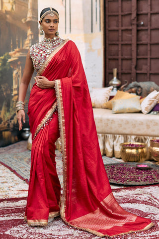 Saree Set for Wedding Ceremony – Red Jadau Rajratna by Itrh