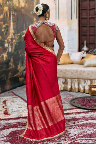 Saree Set for Wedding Ceremony – Red Jadau Rajratna by Itrh