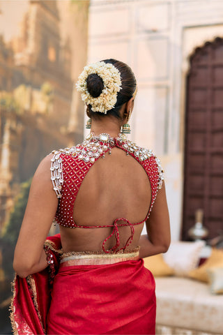 Red jadau rajratna saree set