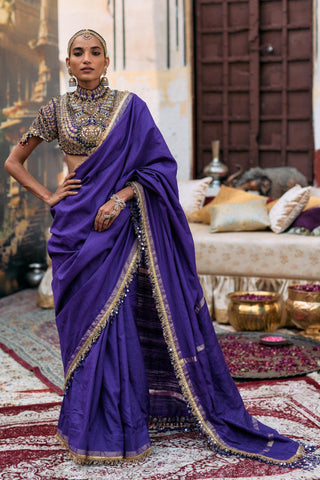 Saree Set for Wedding Ceremony – Purple Jadau Vasudhara by Itrh