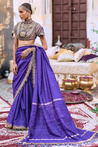 Saree Set for Wedding Ceremony – Purple Jadau Vasudhara by Itrh
